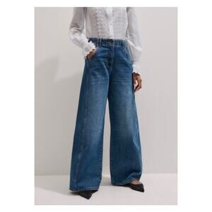ME+EM Engineered Wide Jean High Rise Baggy Size 4 Medium Wash Front Seam